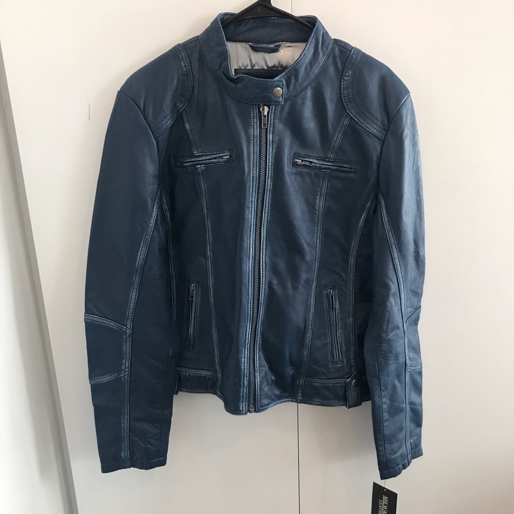 Milwaukee Women's Dark Blue Leather Jacket